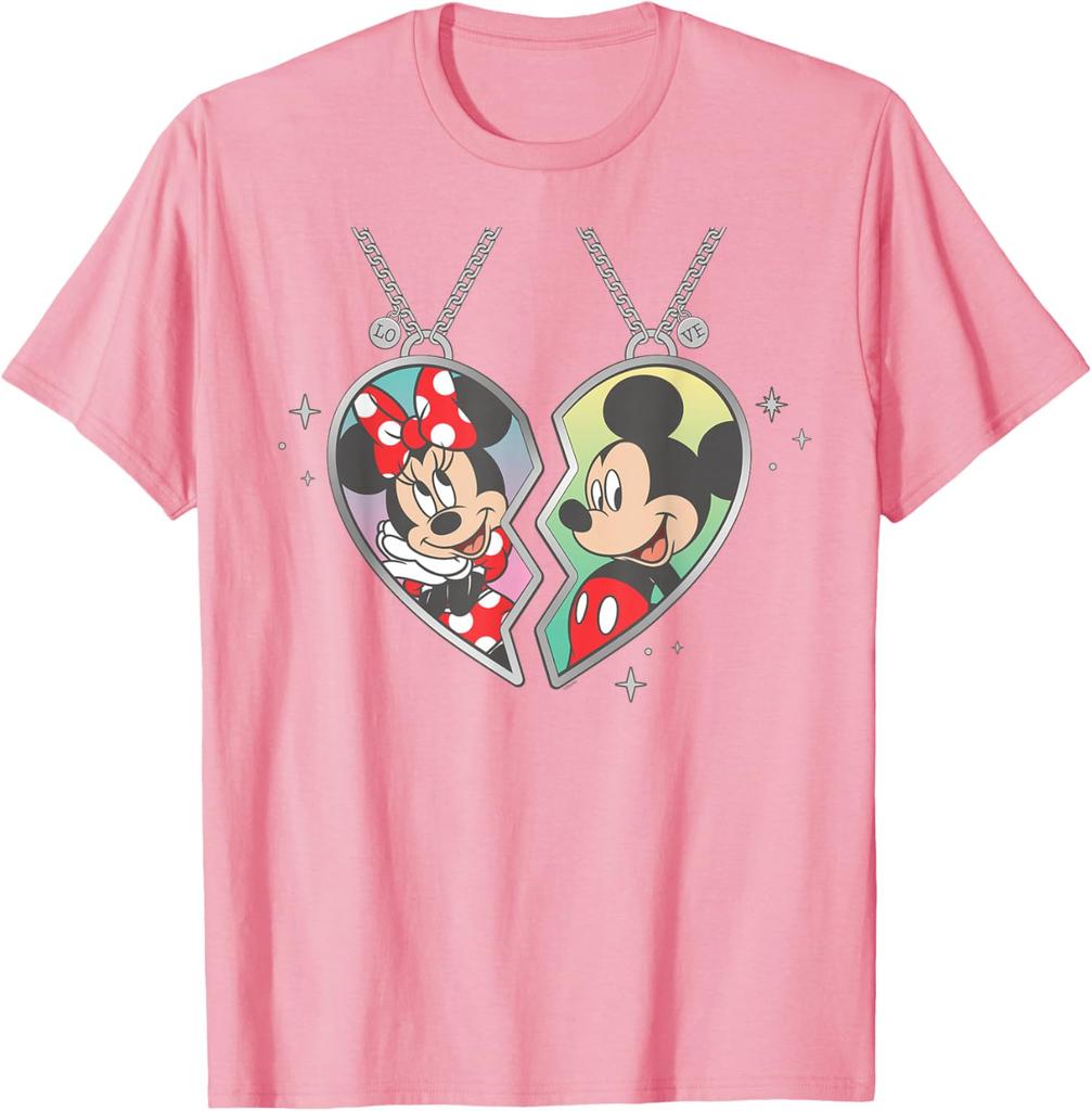 Mickey and Minnie Mouse Love Heart Necklace Matching T-Shirt Unisex