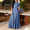 Women's Fashion Summer Spring Solid Color Print Short Sleeve POLO Neck Loose Waistline Casual Dresses