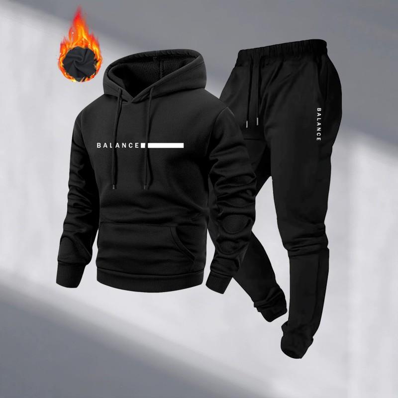 Mens Fleece Hoodie Tracksuit Set Warm Casual Sports Two Piece