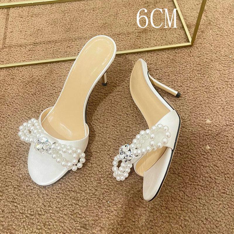 Fashion 2025 New Water Diamond Pearl Bow Pointed-Toe High Heels With Beaded Flip-Flops Versatile Wedding Shoes