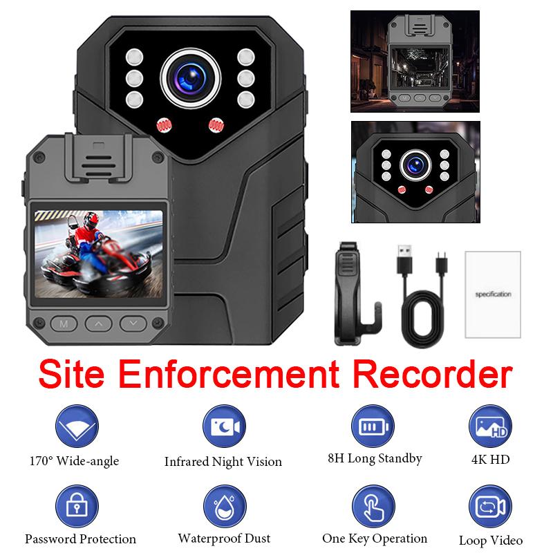 4K HD Handheld Site Enforcement Recorder Body Worn Camera Loop Recording Night Vision Waterproof with Clip for Law Enforcement
