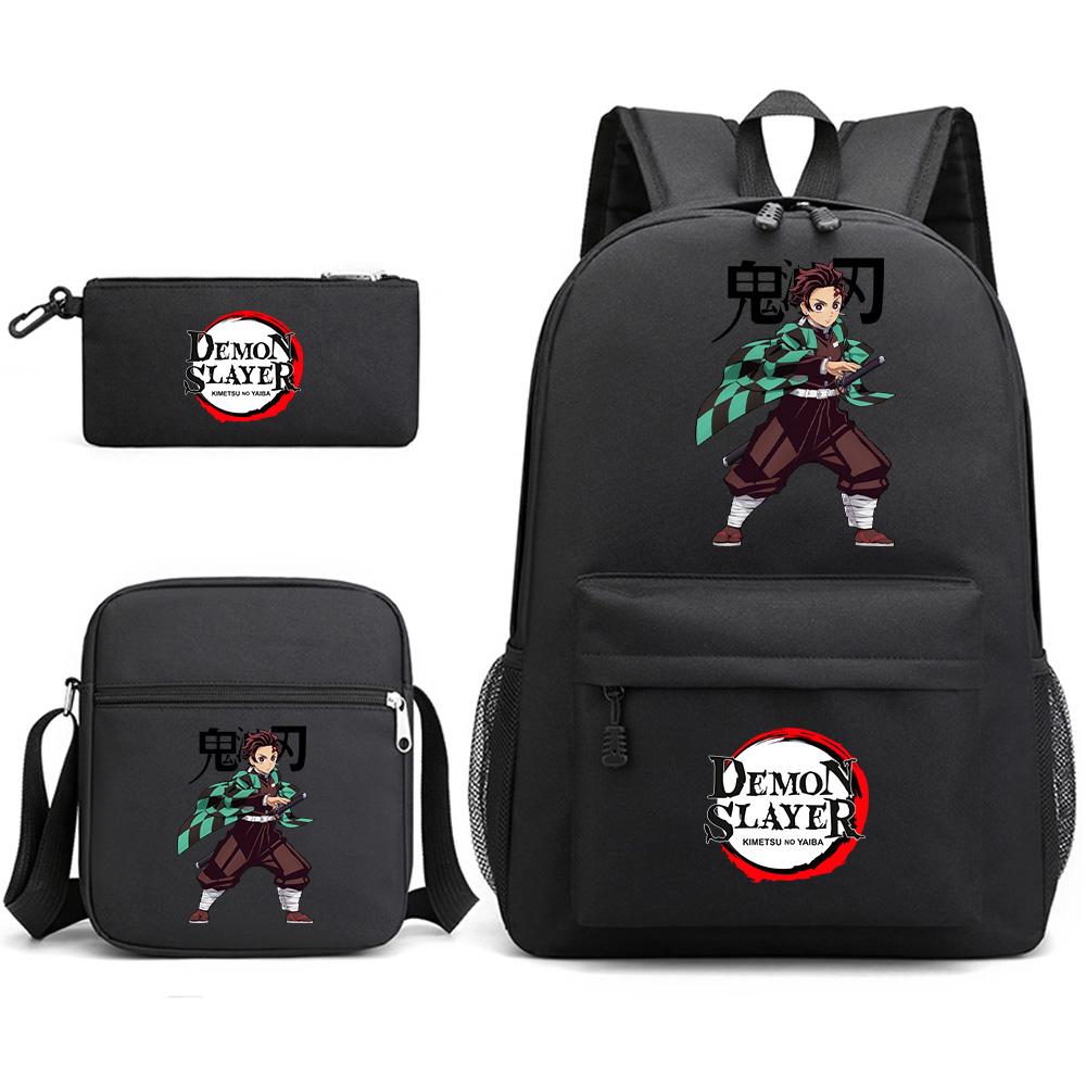 3Pcs/set Anime Demon Slayer Printed Backpack with Shoulder Bag Pencil Case for Teenager Student Boy Girl Waterproof Schoolbag