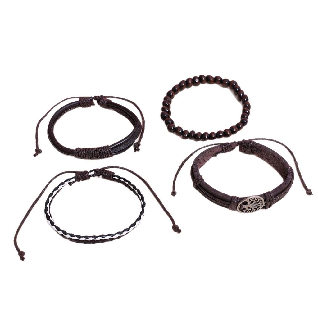 Handmade Vintage Braided Leather Bracelet - Unisex Adjustable Beaded Bangle