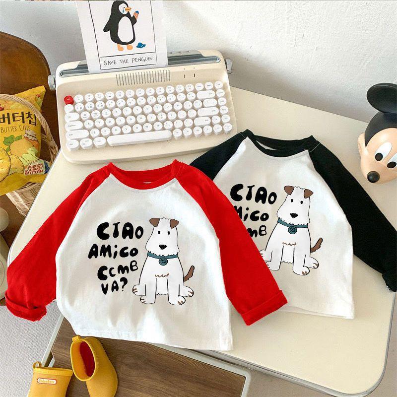 Spring Autumn Cotton Kids Long Sleeve T Shirt Cartoon Patchwork Base Layer Top For Boys Girls Toddler Baby