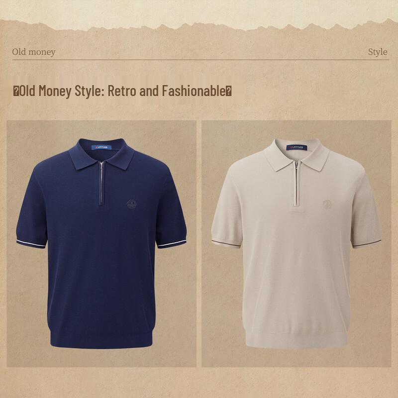 MONTAGUT Men's Short Sleeve Wave Jacquard Zipper Polo