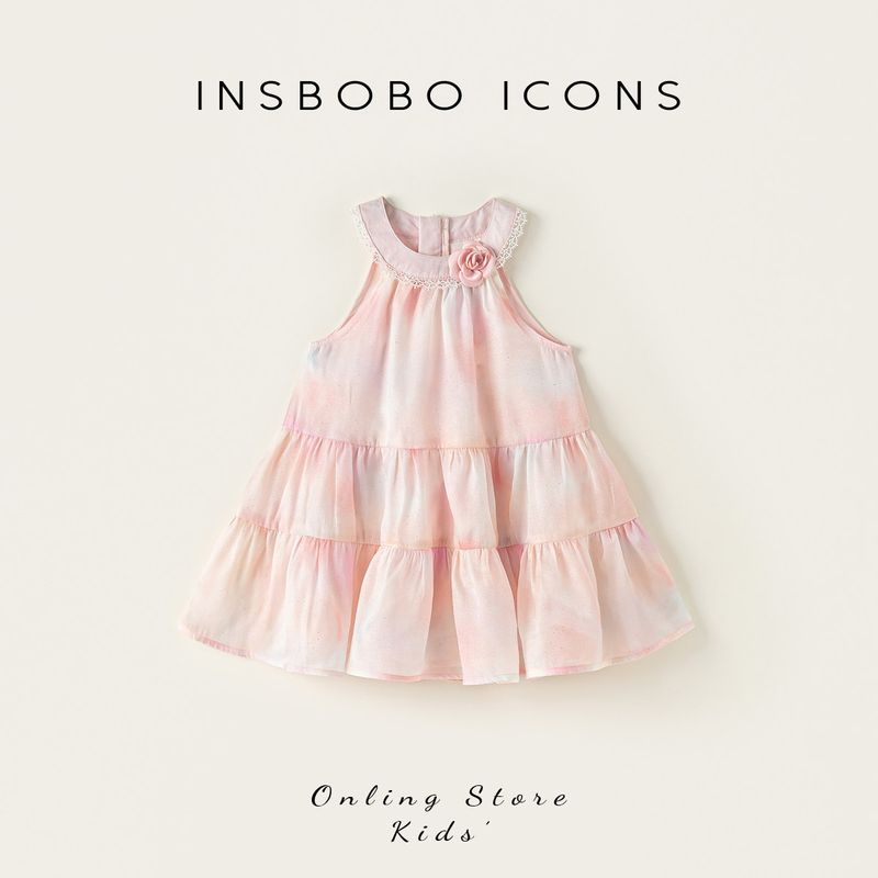 Платье для девочек Insbobo 2026 Летний новый стиль Платье принцессы для малышки Детское платье Красивое детское платье для девочки Pink 80