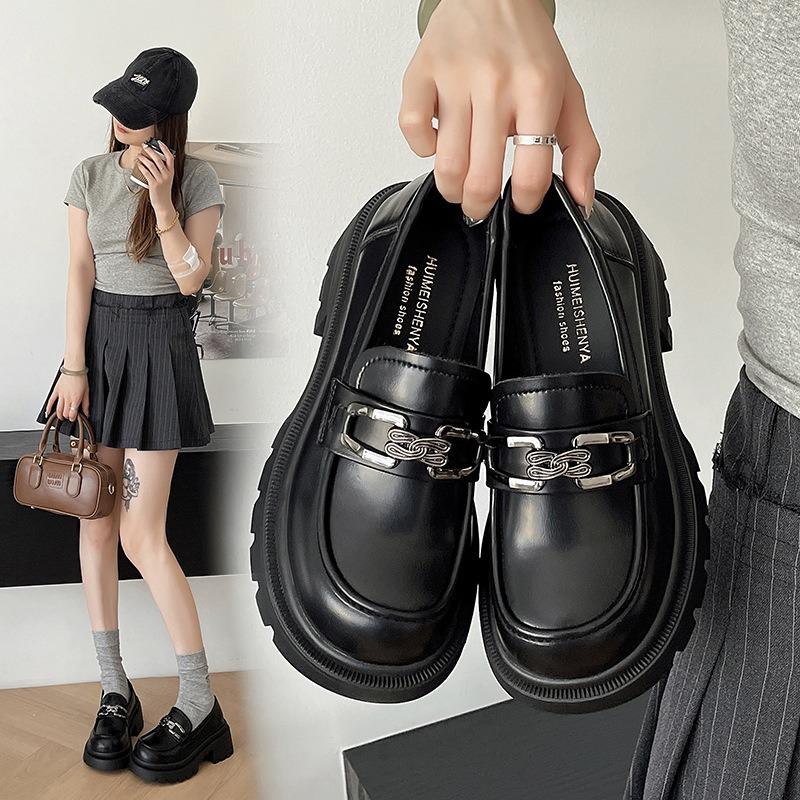 Platform Women's New Women's Shoes Spring and Autumn Single Shoes Women Shallow Mouth One Pedal British Small Leather Shoes Women