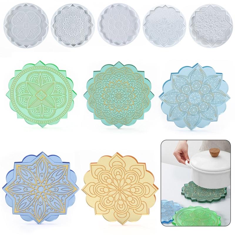 Mandala Diy Homemade Mold Coaster Crystal Dripping for Creative Silicone Mold Crystal Drip Placemat Mold for Diy Craft