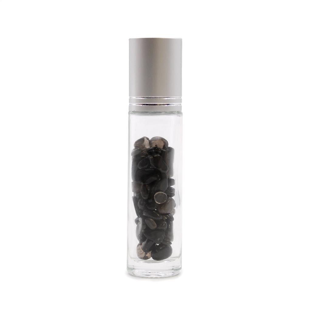 Black Tourmaline Essential Oil Roller Bottle, Silver Cap