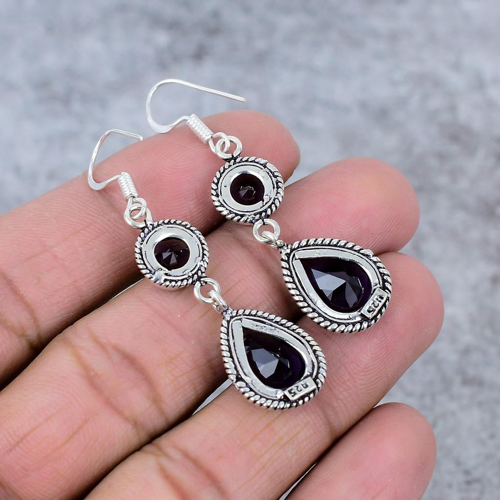 Amethyst Gemstone Handmade 925 Sterling Silver Jewelry Earring 2.56" M-340