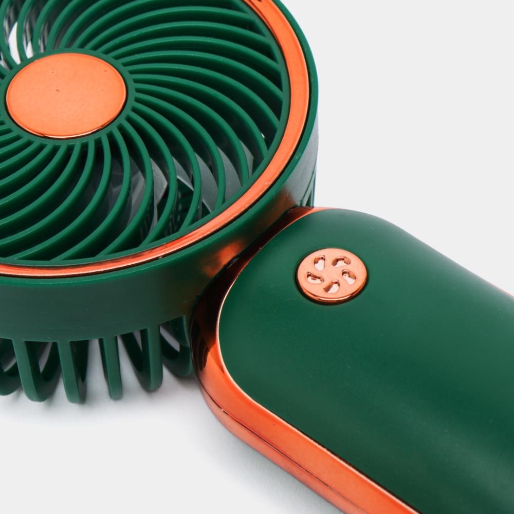 Mini rose gold pocket fan with USB rechargeable battery and stand