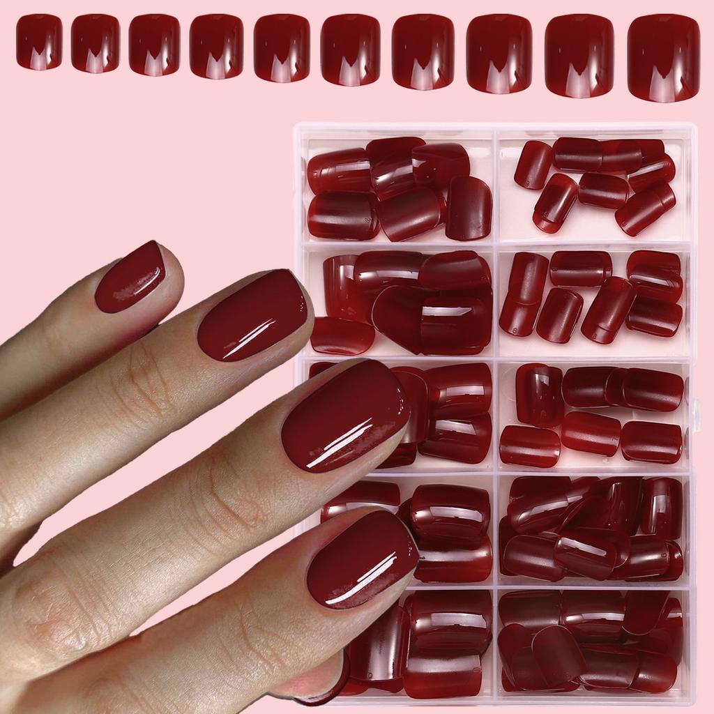 Nail Patch Wearing Armor 120 Piece Solid Color Wine Red Short Style Square Wearing Armor Short Piece