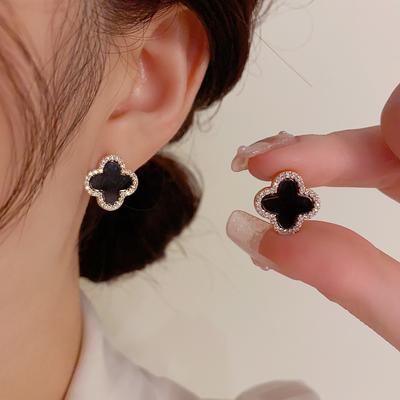Fashionable and Versatile Small and Simple Micro-inlaid Four-leaf Flower Earrings Light Luxury High-end Earrings