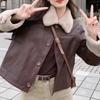 Leather Jacket Cotton-padded Clothes Women's Winter New Loose Lamb Wool Splicing Top Locomotive Clothes Young