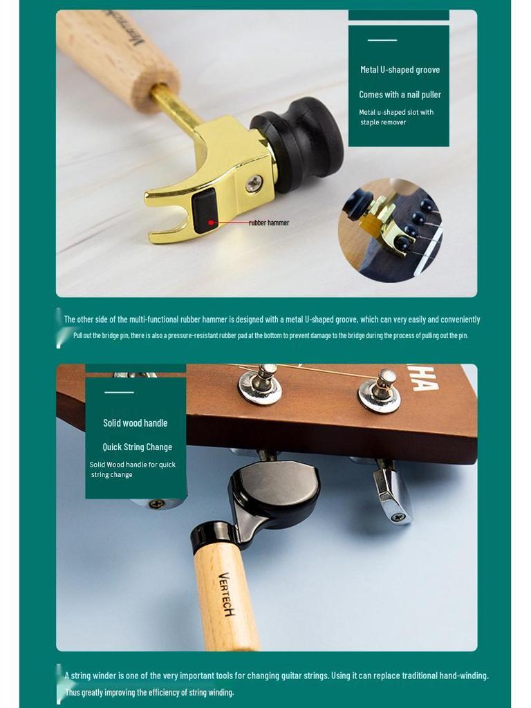 Guitar Maintenance Kit: String Change Tool, Cleaning Brush, Peg Puller, String Winder, Hex Wrench, Acoustic Guitar Accessories.