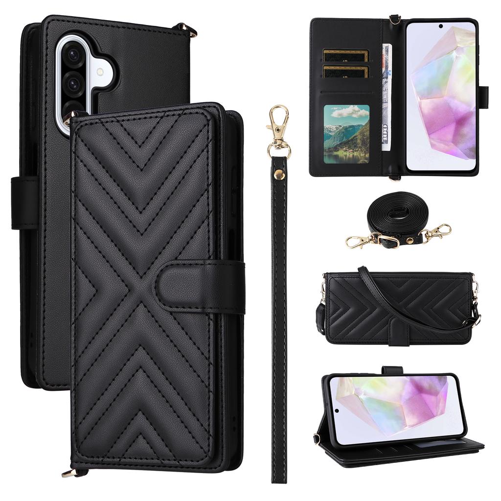 For Samsung Galaxy A26 5G Wallet Case with Shoulder/Wrist Strap Leather Phone Cover Stand