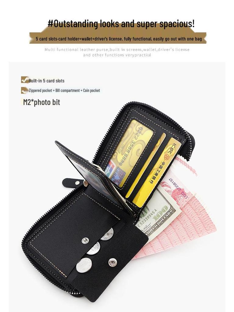 Pánská kompaktní peněženka na zip Kingdushi: Módní, Ležérní, Velkokapacitní s více sloty na karty