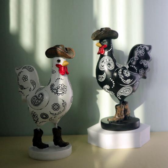 Yousheng Cowboy Rooster Resin Figurine Cartoon Boot Cock Statue Animal Sculpture Home Office Desktop Decoration Ornament