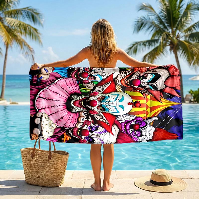 Horror Clown Circus Fashion Beach Towel: Ideal for Summer Adventures Soft, absorbent and quick drying suitable for swimming and bathing