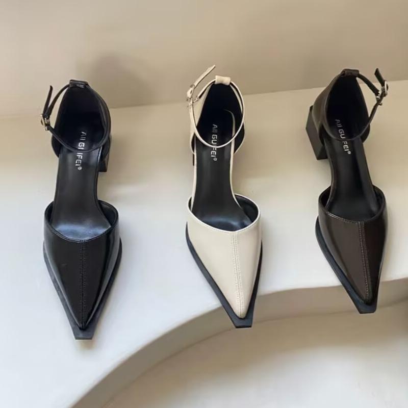 Fashion Summer 2025 New Women Black Fashion Sandals Woman Heels Pumps Sexy Pointed Toe Sandalias Female Low Heels Shoes