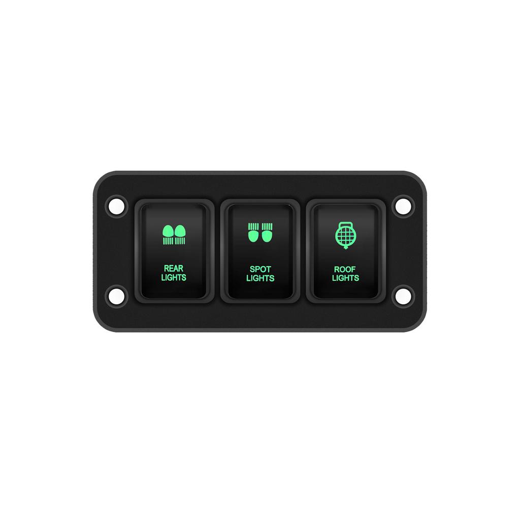 Custom 12V Green LED Push Button Switch Panel 2/3/4 Gang Dash Mount Kit for Toyota Prado Hilux Landcruiser GUN HiAce RAV4