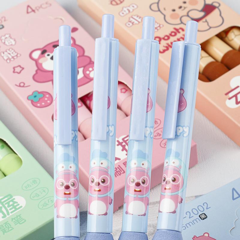 4Pcs Cartoon Capybara Panda Erasable Pressing Gel Pen Quick Drying Ballpoint Pen Fashion Signature Pen Writing Tools