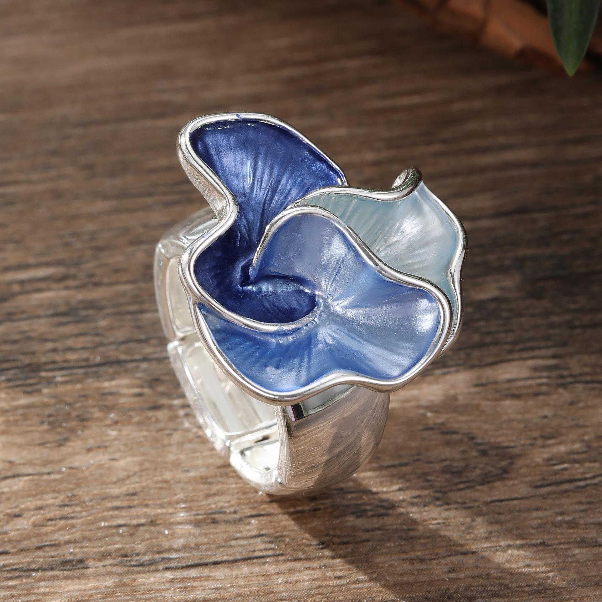 Цветная масляная живопись Геометрическое лепестковое эластичное кольцо Модное универсальное женское цветочное сплав бриллиант Elastic Rope Adjustable