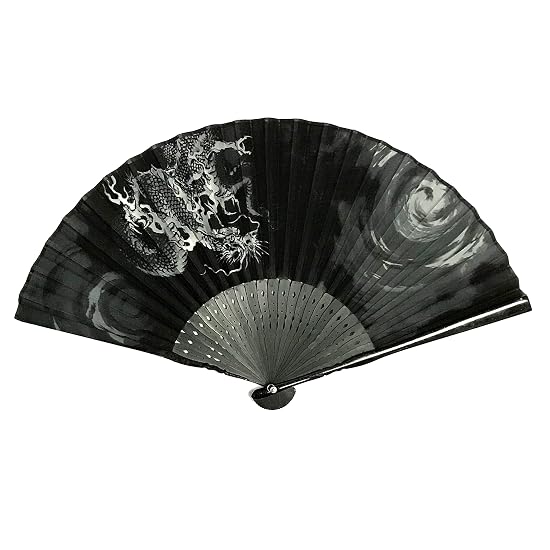 Dragon Folding Fan (Sensu) Men's 23cm Premium Cotton Fan Japanese Pattern Black Openwork Cloud Drago