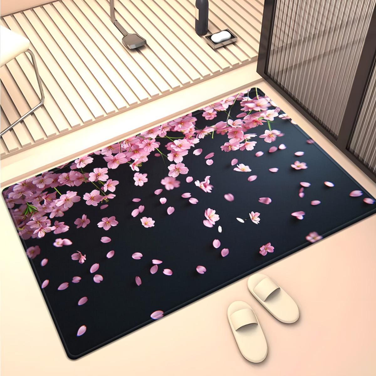 

VIKAMA Cherry Blossom Landscape Print Indoor Rug Suitable For Living Rooms Bedrooms And Hallways Home Decoration 60x90cm