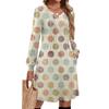 Ladies' Printed Casual And Fashionable V-neck Long Sleeved Mid Length Dress