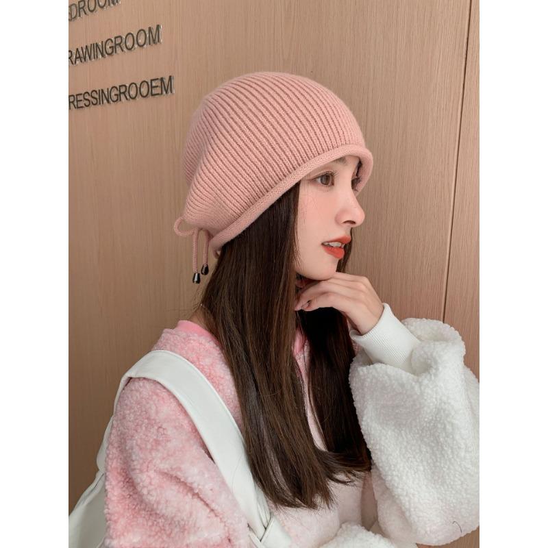 Duoduo Hat with Big Head Circumference Versatile Casual Cold Hat Warm Hat Couple Ear Protection Knit Hat Showing Small Face