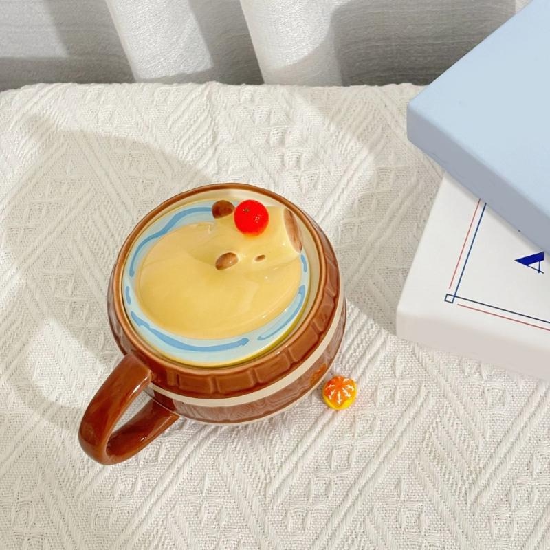 Cartoon Milk Teas Cups with Handle Ceramic Coffee Mug Lovely Capybara Coffee Cups Birthday Gift for Women and Men