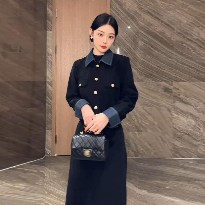 

Autumn and winter large size velvet thickened temperament new splicing dress women s two-piece set 5XL