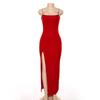 Europe and America Cross Border New Fashion Sexy Sling Collar Slim Fit Backless Sexy Split Maxi Dress