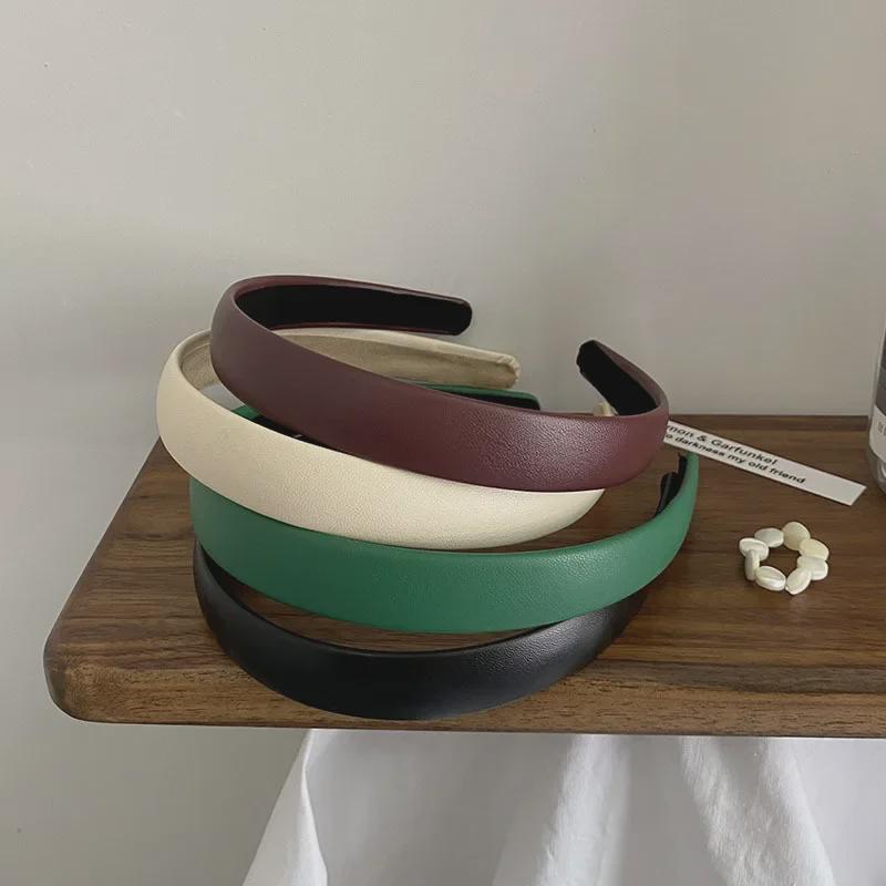 Korean Retro-Style PU Leather Headband: Chic French-Inspired Hair Accessory