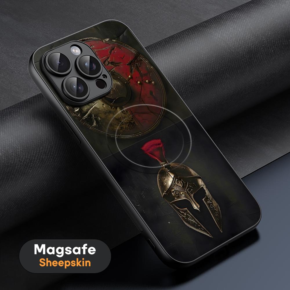 Spartan Warrior Hot Cool Phone Case For iPhone 17 16 15 14 13 12 11 Plus Pro Max  High-end Luxury Magsafe Sheepskin
