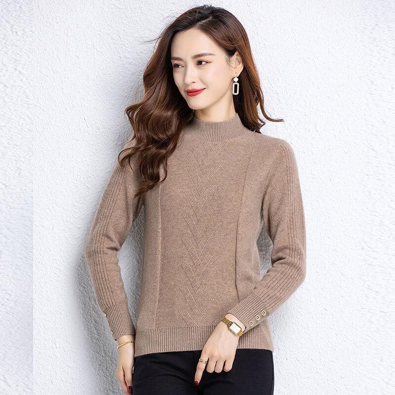 Fengxun Women's Mock Neck Wool Blend Base Layer Sweater