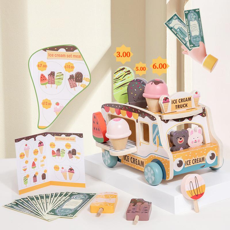 Wooden Pretend Play Ice Cream Cart Toy For Kids Educational Gift