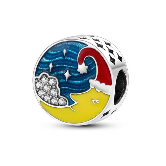 Fit Bracelet Inlaid Zircon Beads Charms 925 Silver Heart -Shape Colorful Dangle Pendants Bangle Jewelry