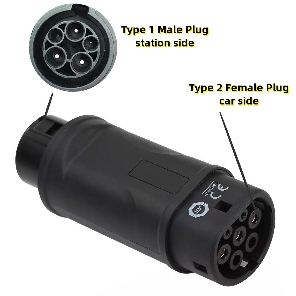 EV Adapter SAE J1772 Type 1 to Type 2 EV Charging Convertor Connector EVSE Adaptor 32A for Electric Car Accessories T1 to T2