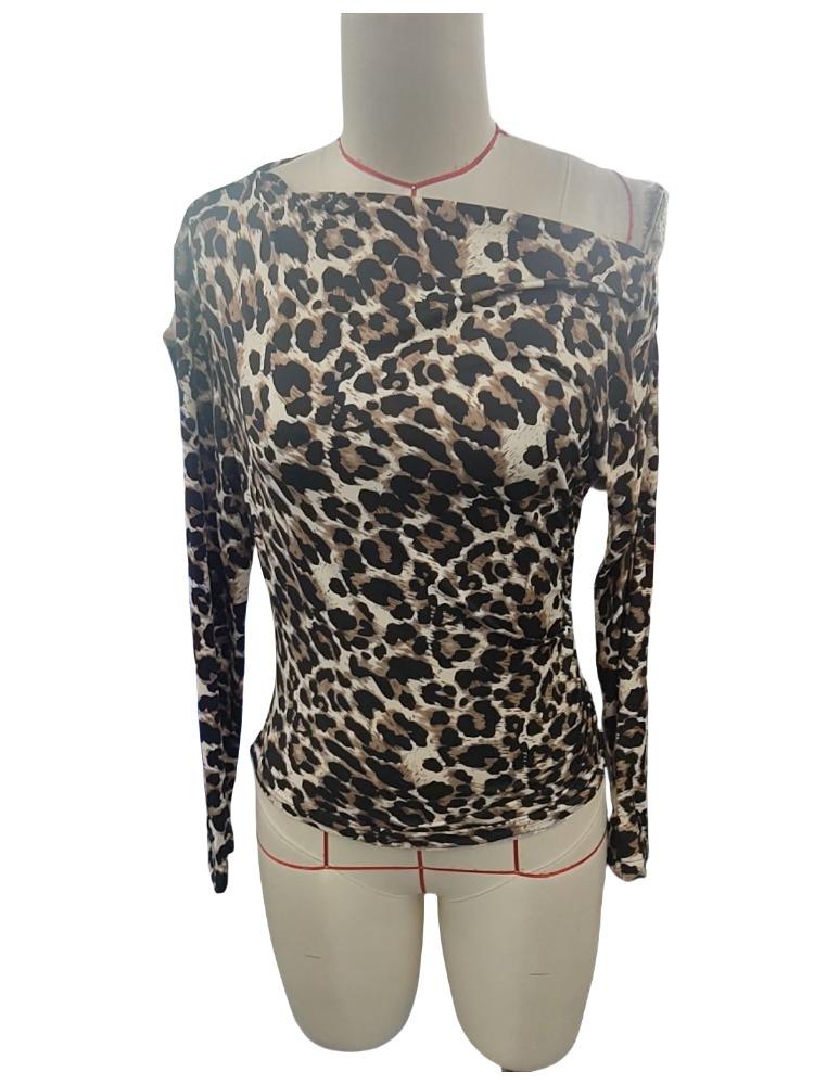Women's Bat Sleeve Ruffled Shoulder Slim Chic Vintage Leopard T-shirt Tops Women Versatile Closet Essential Fashion Items Shirt