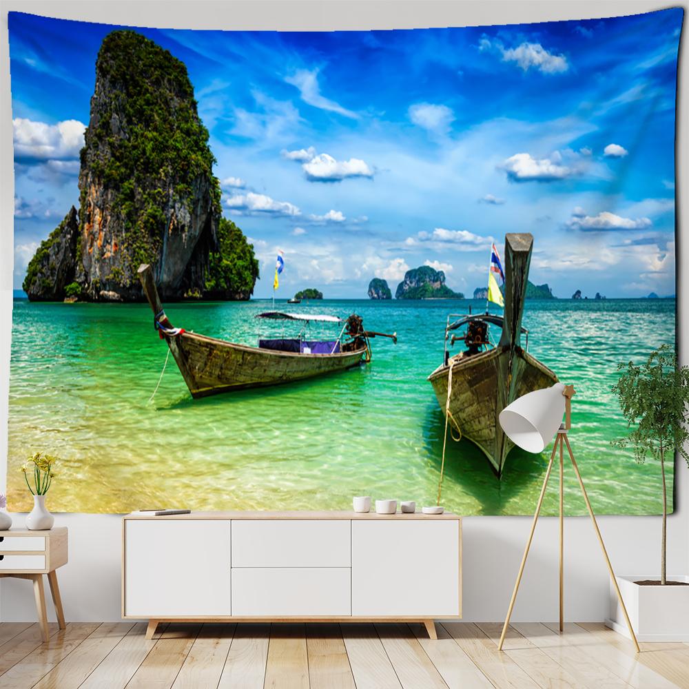Coastal Cave Tapestry Wall Hanging Boho Seaside Landscape Psychedelic Aesthetics Room Dorm Art Decor