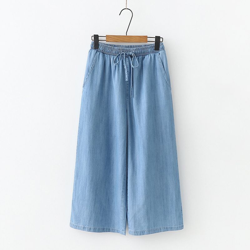 Jeans Capri a gamba larga oversize Pantaloni estivi larghi in finta pelle Pantaloni sottili con elastico in vita Pantaloni dritti casual da donna