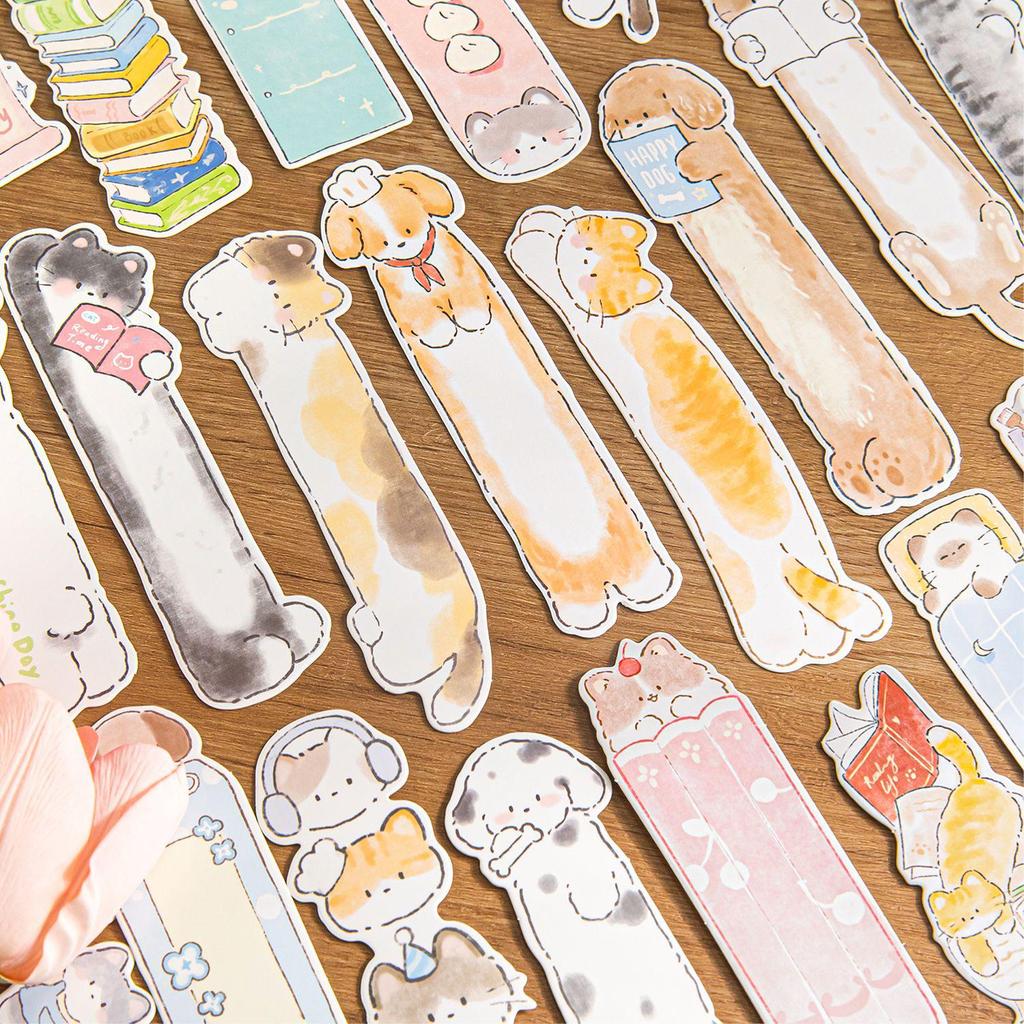 Momo Boxed Cute Hand-Drawn Kittens & Puppies Bookmarks for Journaling, Reading, Writing, and Marking.