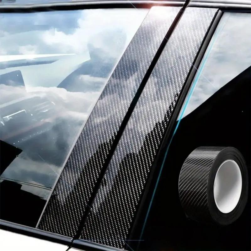 Car High Gloss Black Carbon Fiber Sticker, Paste Protector Strip for Auto Door Entry Pedal Guards and Side Mirror center pillar