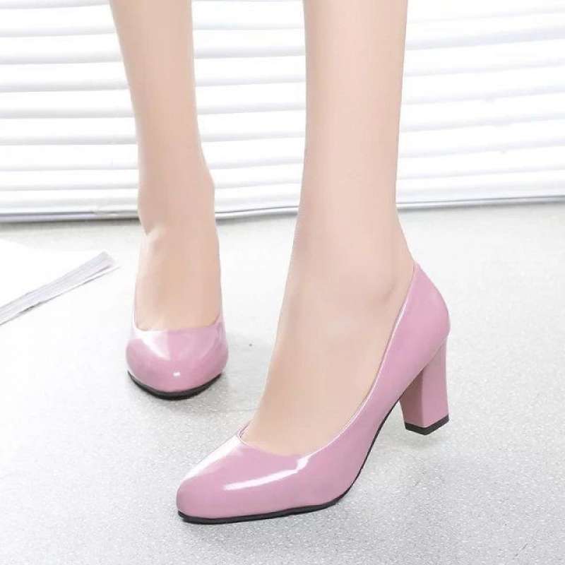 Single Shoes Women's Versatile Work High Heels Spring and Autumn Thick Heel Middle Heel Bow Patent Leather Nude Women's Rhinestone Single Leather Shoe