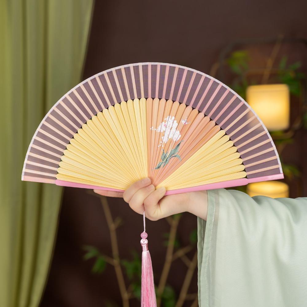 Floral Pattern Silk Bamboo Fan Exquisite Dance Fan Portable Chinese Style Fan Home Decoration
