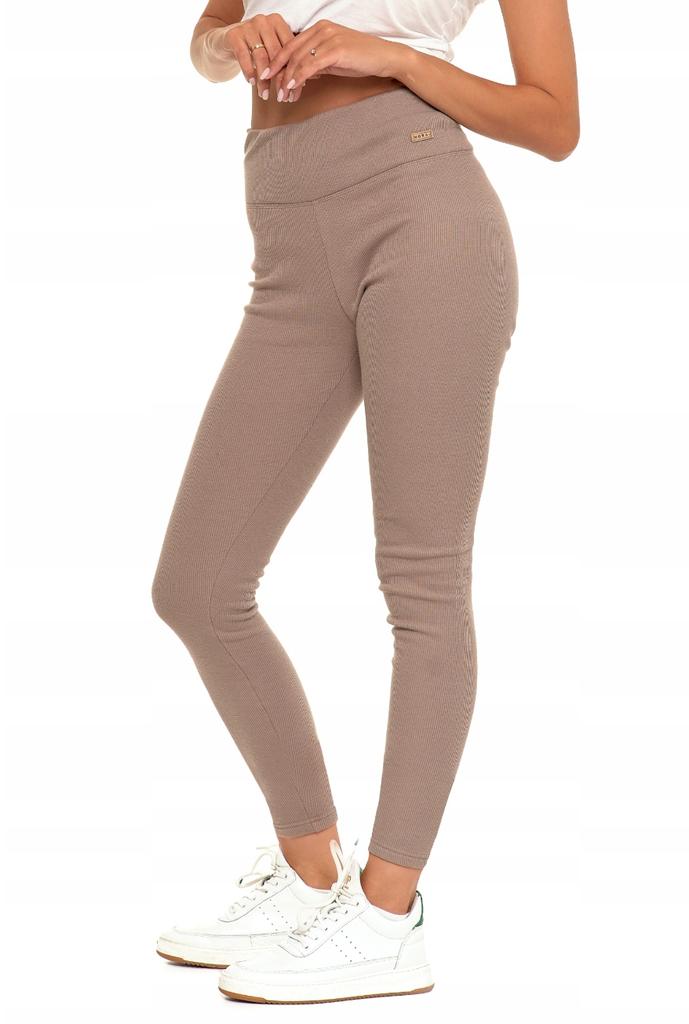 Women's Ribbed Leggings, Warm, High Waist, Fashionable, MORAJ S/M, Mocca