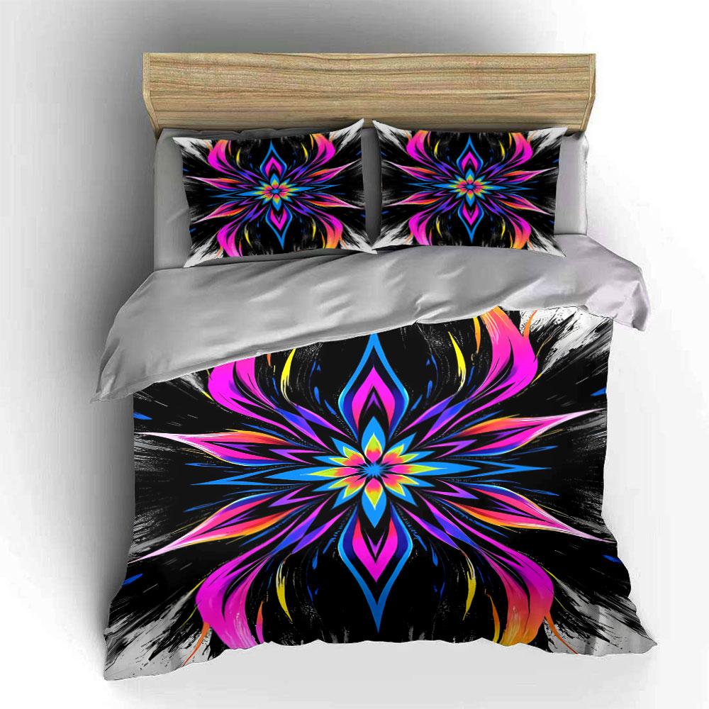 Vibrant neon floral mandala. Bedding sets Duvet cover sets Duvet covers Pillowcases(1* Duvet Cover 2* Pillowcases without duvet insert)