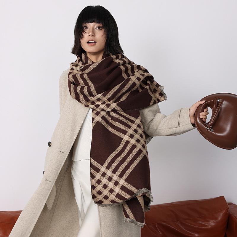 Winter Cashmere Scarf Women Luxury Stripe Print Female Shawl Wrap Scarves Lady Thick Warm Blanket Gift Echarpe Pashmina